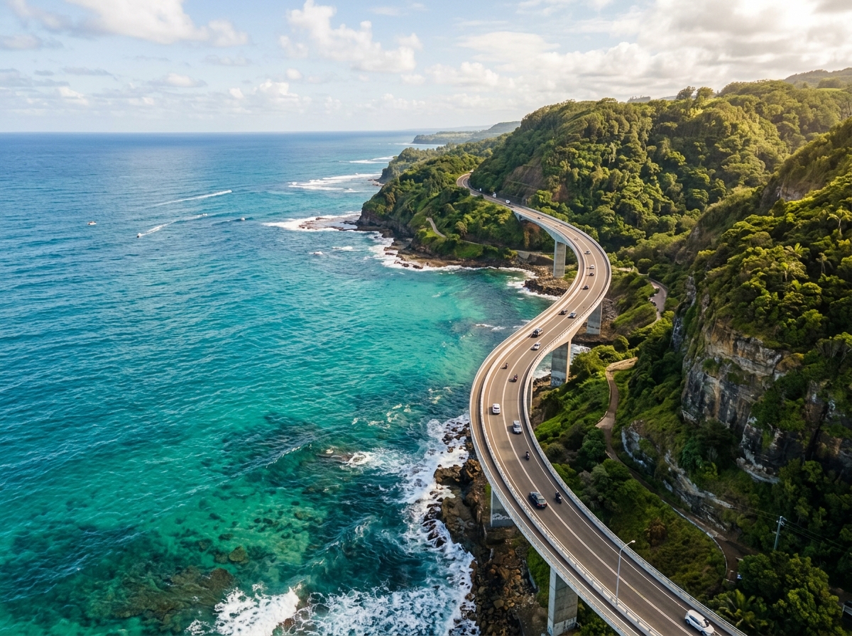 Drone Aerial Bridge Coastline